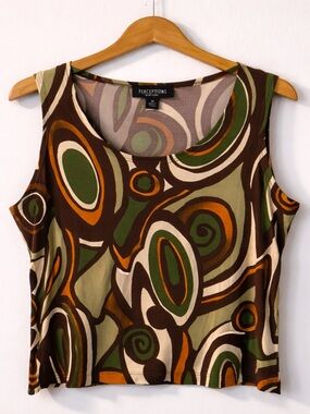 ✨ Perceptions Earthy Abstract Sleeveless Dressy Crop Top Size M